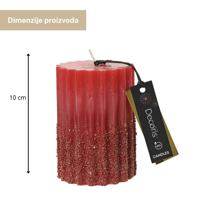 Decoris crvena svijeća s glitterom – stup 10 cm, do 45 h gorenja