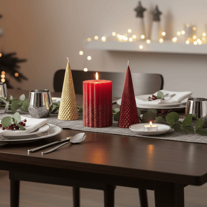 Decoris crvena svijeća s glitterom – stup 10 cm, do 45 h gorenja