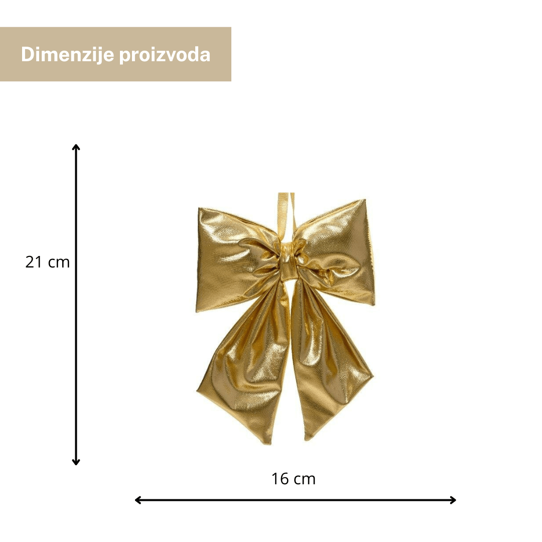 Decoris mala ukrasna mašna zlatna 16×21 cm – sjajni ukras za bor, vijence, girlande i poklone