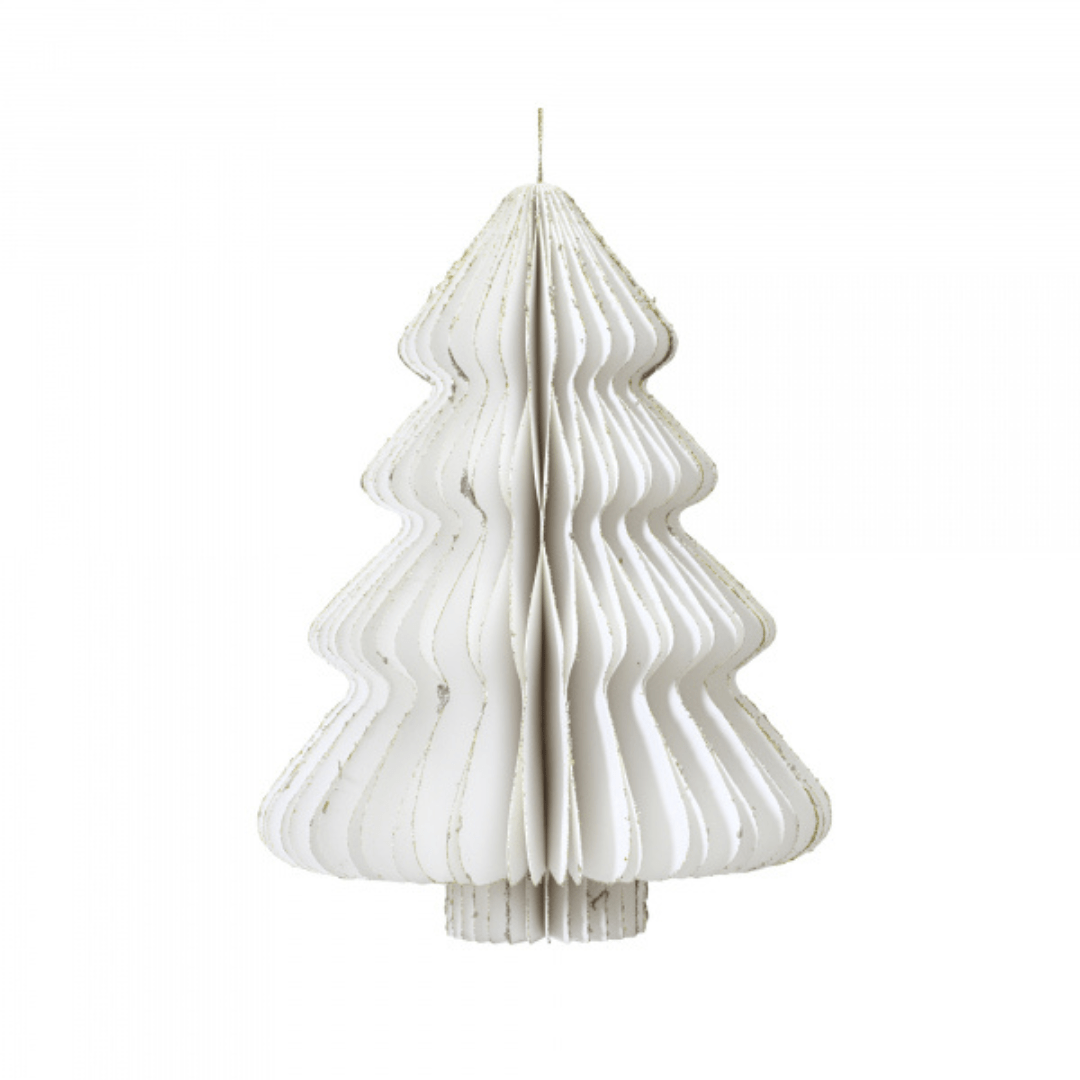 Decoris papirnata jelka bijela 40×30 cm – sklopiva božićna dekoracija za vješanje ili stol