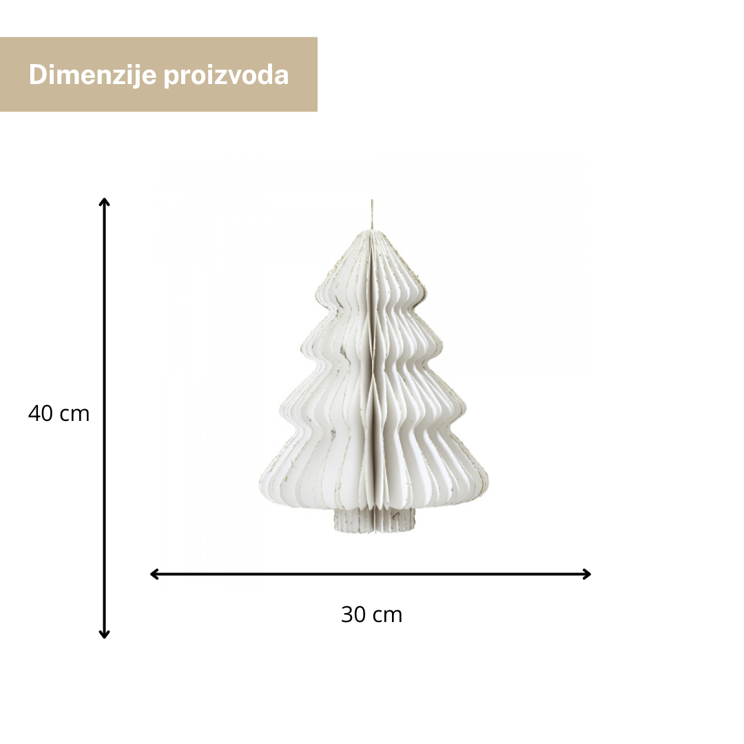 Decoris papirnata jelka bijela 40×30 cm – sklopiva božićna dekoracija za vješanje ili stol