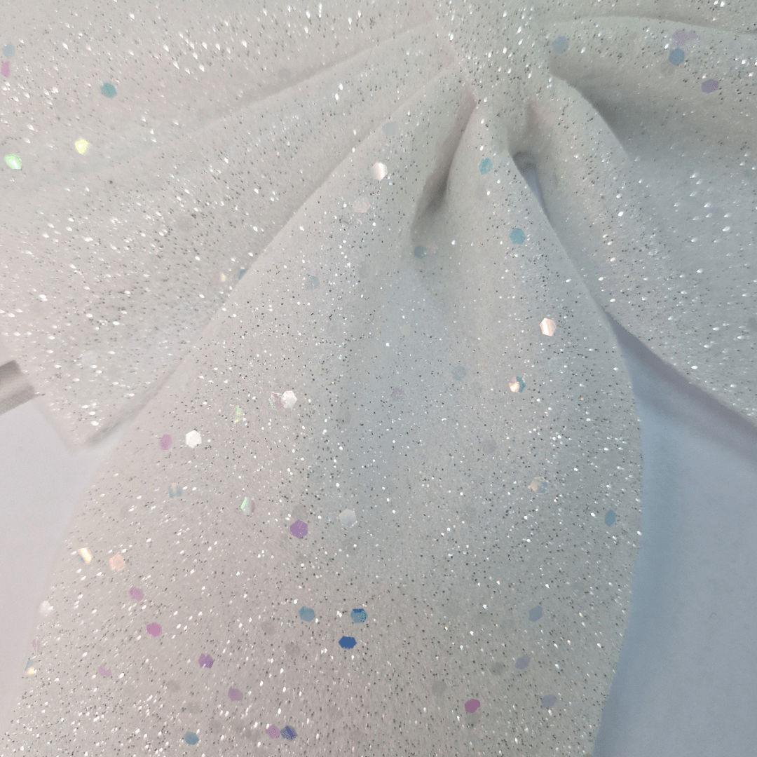 Decoris ukrasna mašna bijela s glitterom 20×24 cm – ukras za bor, vijence, girlande i poklone
