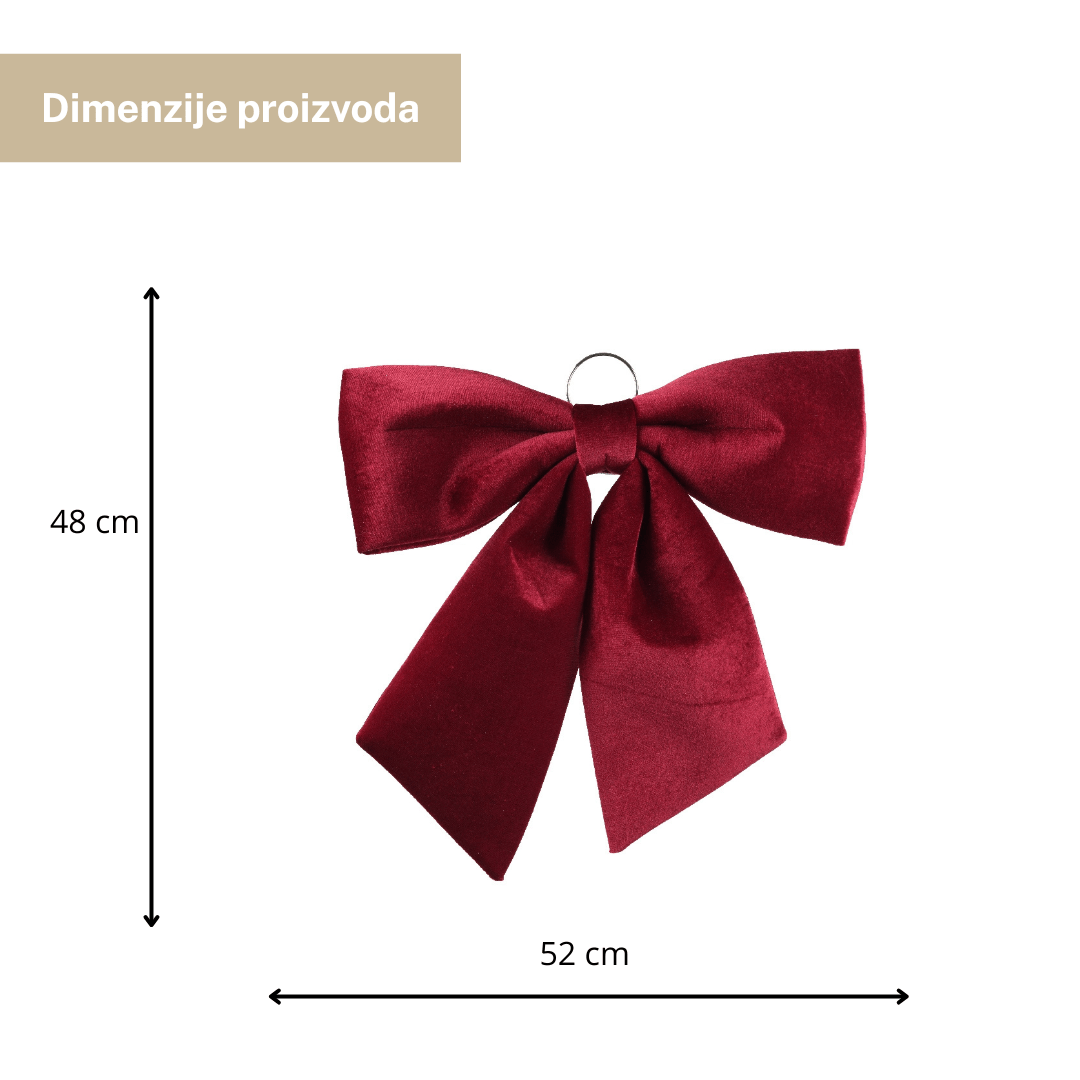 Decoris velika baršunasta mašna – 48x 52 cm bordo/crvena dekor za jelku, vrata i poklone