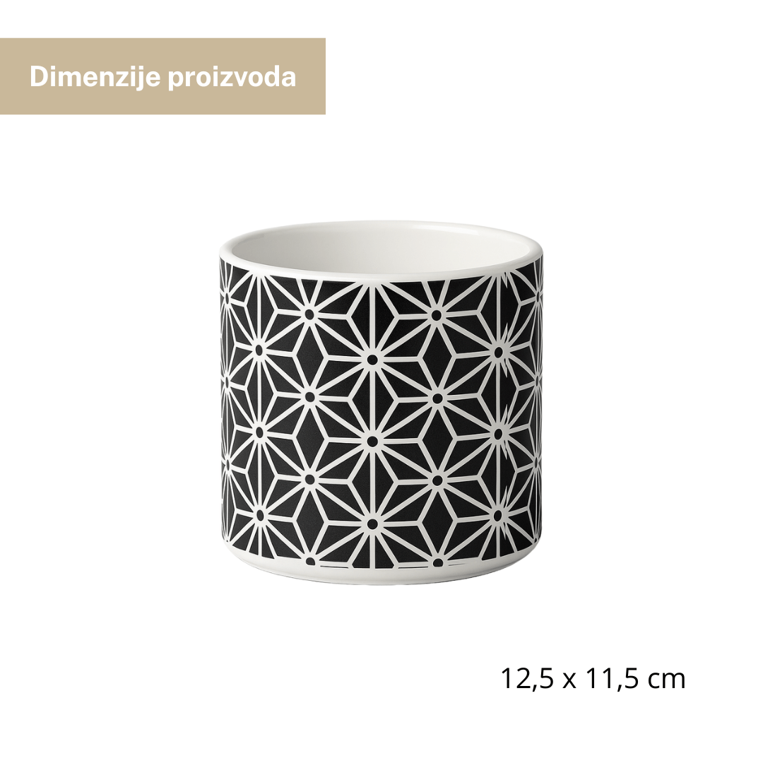 Dekorativna saksija 12,5x11,5 cm – keramička saksija s crno bijelim uzorkom