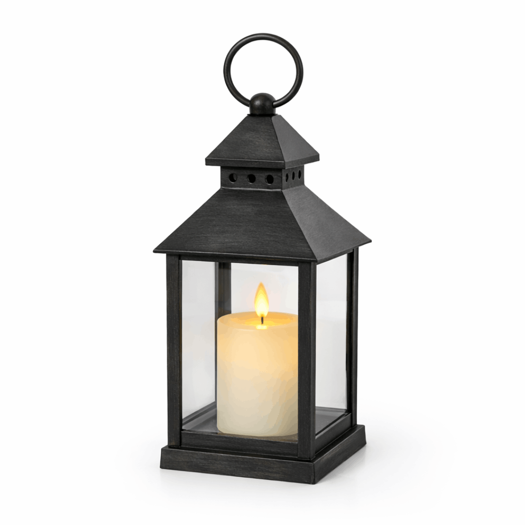 Dekorativna lanterna sa LED svijećom na baterije 21 × 9 cm - dekor za dom, balkon i terasu