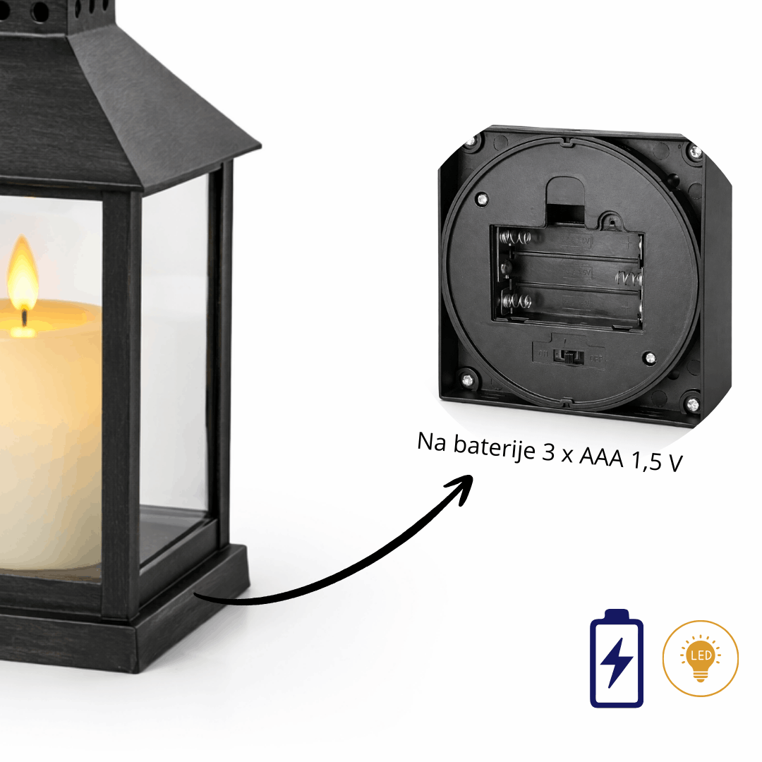 Dekorativna lanterna sa LED svijećom na baterije 21 × 9 cm - dekor za dom, balkon i terasu