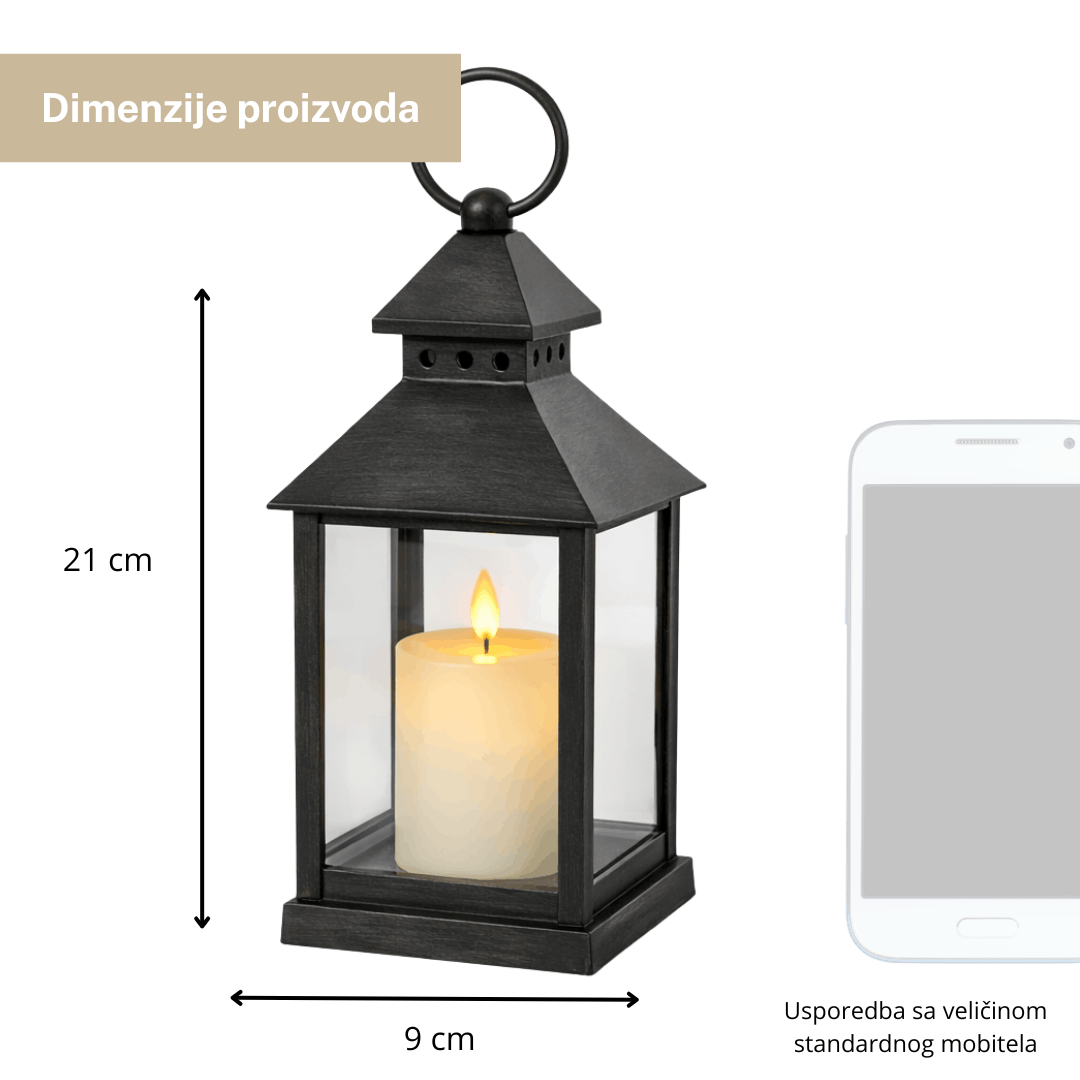 Dekorativna lanterna sa LED svijećom na baterije 21 × 9 cm - dekor za dom, balkon i terasu