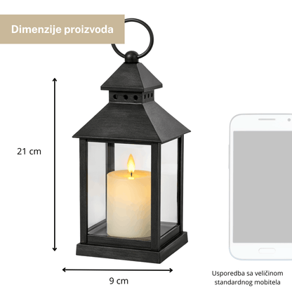Dekorativna lanterna sa LED svijećom na baterije 21 × 9 cm - dekor za dom, balkon i terasu