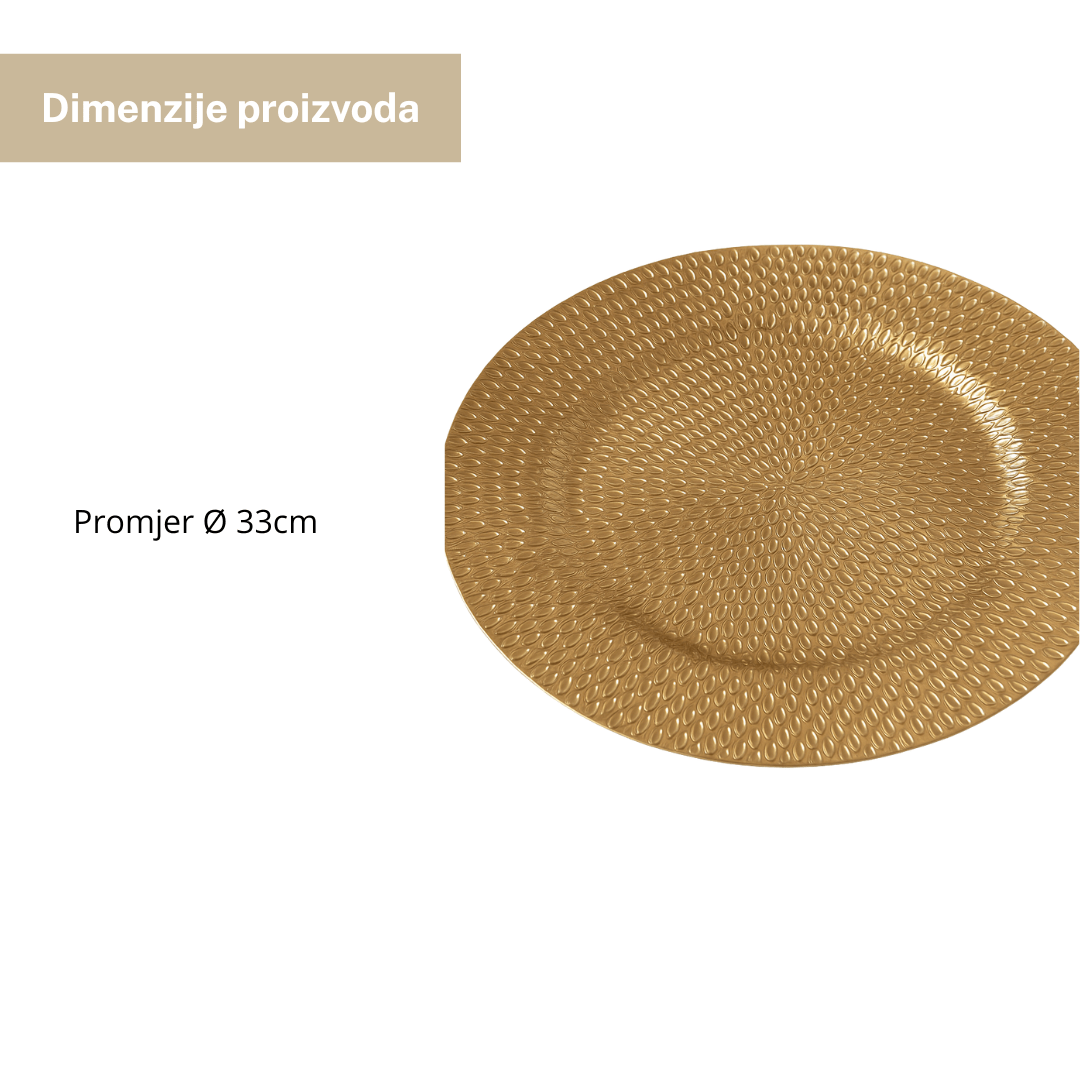 Dekorativni tanjur zlatni – elegantan podmetač za stol ili ukras 33 cm