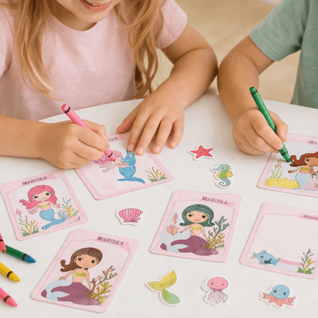 Set kartica za djecu s naljepnicama – Sirene (30 kartica + 100+ stikera) | Kreativna igra 4+