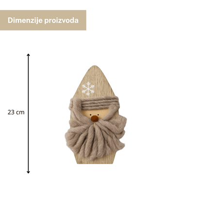 Drvena dekoracija Djed Božićnjak s vunenom bradom 23 cm