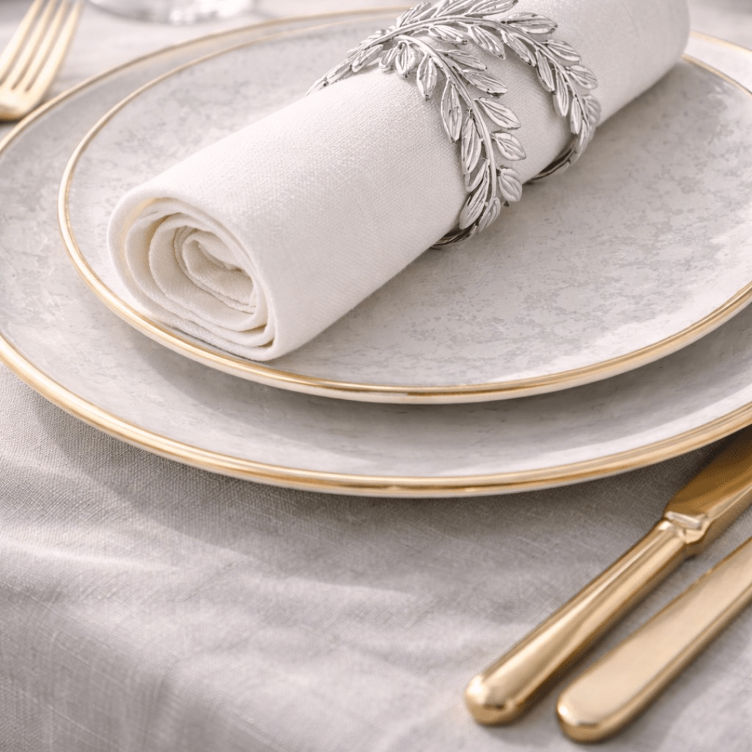 Držači za salvete – srebrni prstenovi s motivom lista, set 6 kom