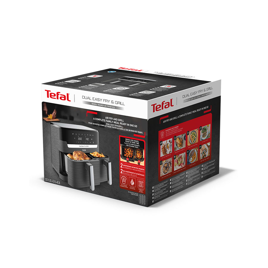 Tefal Dual Easy Fry & Grill EY905B10 friteza na vrući zrak – dual 5,2 + 3,1 L, LCD ekran, tajmer, grill funkcija