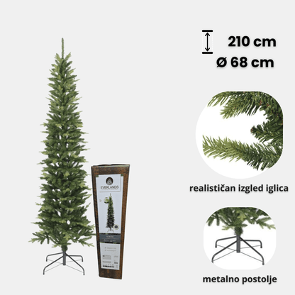 Everlands Slim Fir 210 cm – uska umjetna jelka, Ø 68 cm, metalno postolje