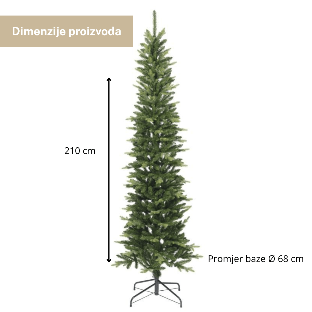 Everlands Slim Fir 210 cm – uska umjetna jelka, Ø 68 cm, metalno postolje