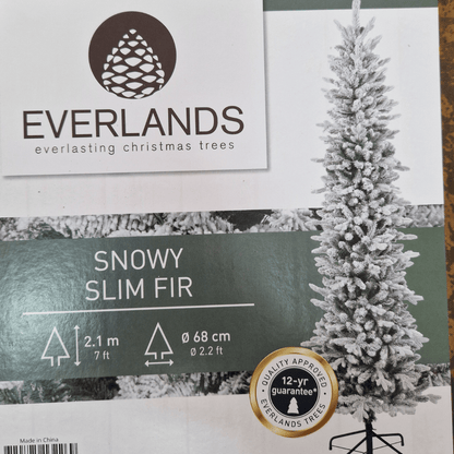Everlands Snowy Slim Fir 210 cm – uska snježna jelka, Ø 68 cm, metalno postolje