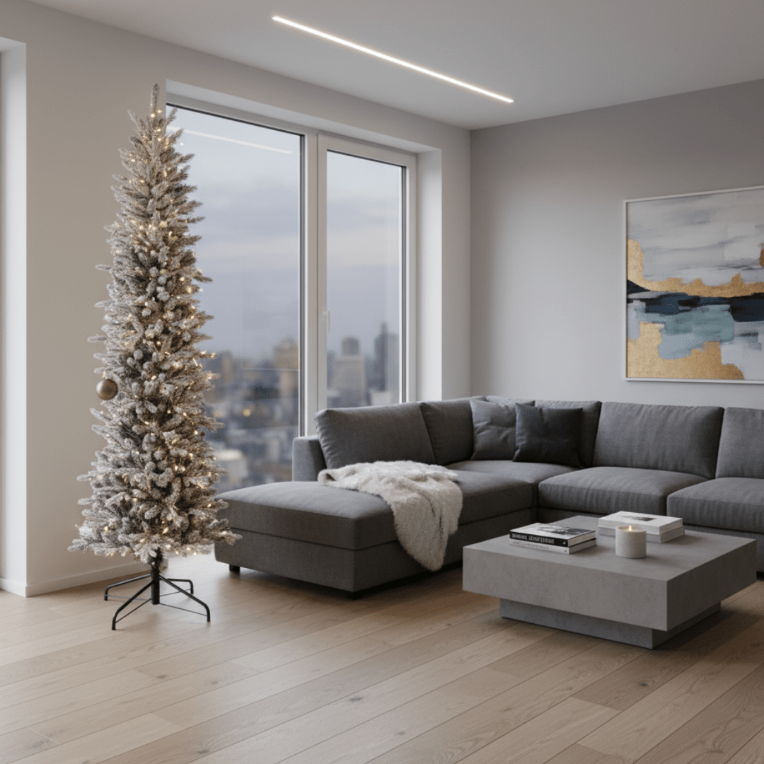 Everlands Snowy Slim Fir 210 cm – uska snježna jelka, Ø 68 cm, metalno postolje