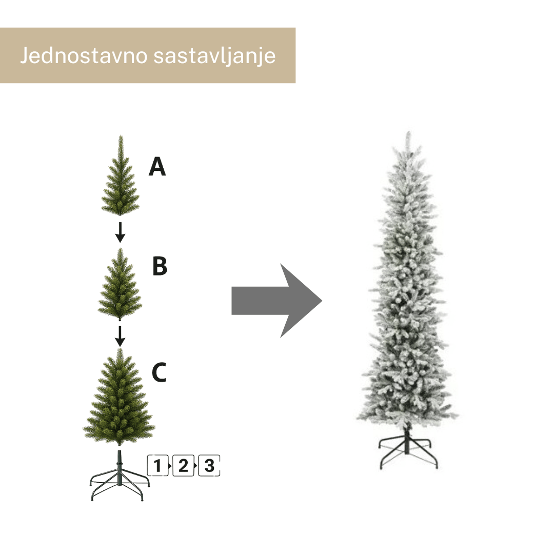 Everlands Snowy Slim Fir 210 cm – uska snježna jelka, Ø 68 cm, metalno postolje