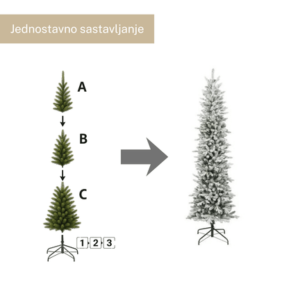 Everlands Snowy Slim Fir 210 cm – uska snježna jelka, Ø 68 cm, metalno postolje