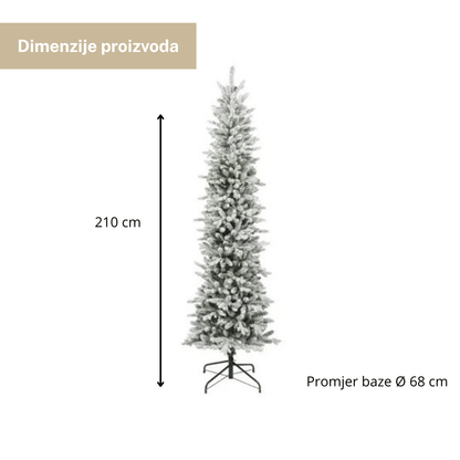 Everlands Snowy Slim Fir 210 cm – uska snježna jelka, Ø 68 cm, metalno postolje
