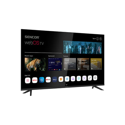 Omega Sencor 43" Full HD TV SLE 43FS804B prikaz slike s ekranom i daljinskim upravljačem