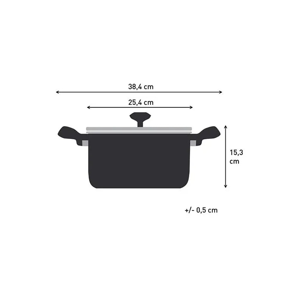 Omega Tefal G3284653 lonac s poklopcem, čvrst i otporan na toplinu, prikazan na slici s poklopcem za kuhanje.