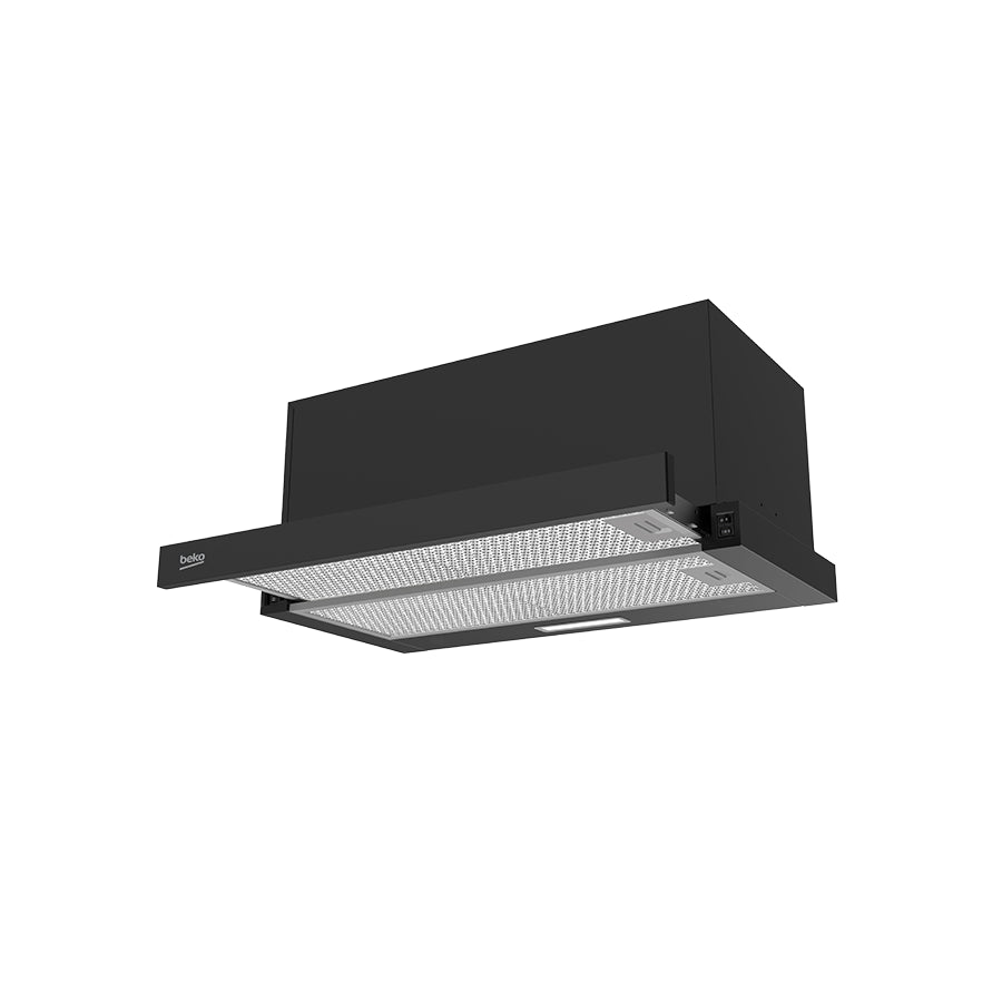 Teleskopska napa Beko HNT61520BH, crne boje, 60 cm, s tri brzine i energetske klase A, prikazana na slici.