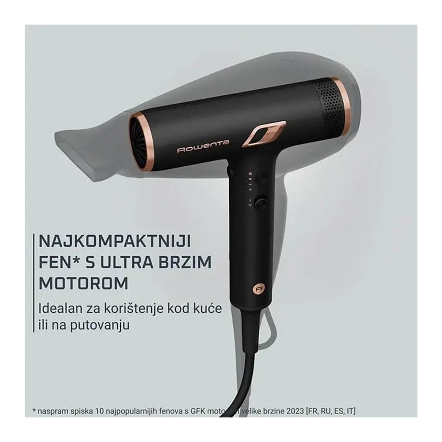 Omega Rowenta Nano HY8310F0 ionski fen za kosu s do 1700 W, s prikazom zračenja i nastavcima za stiliziranje