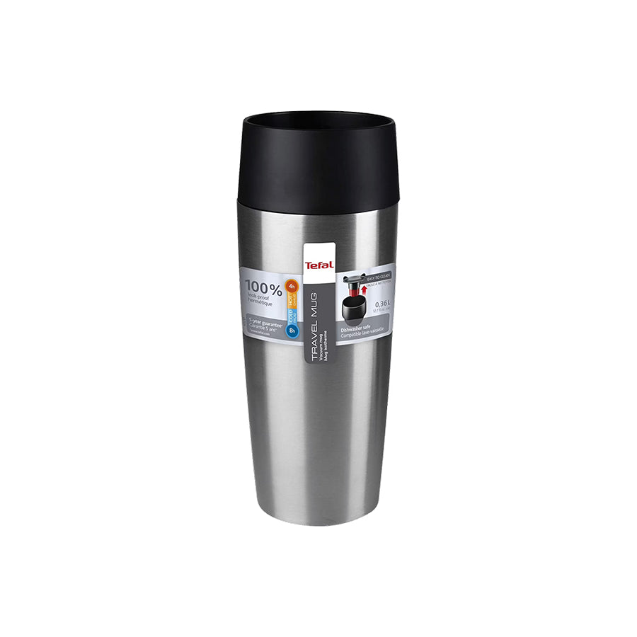 Tefal K3080114 termo putna čaša Omega, čvrsta i praktična za putovanja, s plastičnim poklopcem i izolacijom.