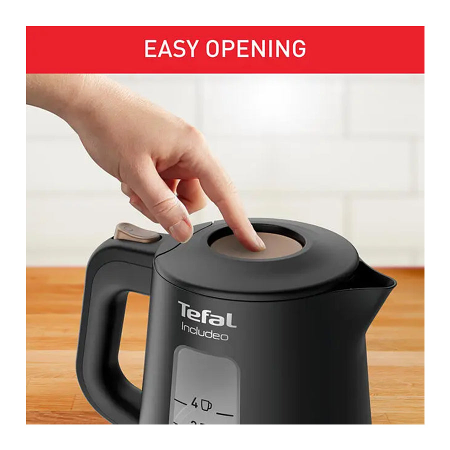 Brzo kuhalo za vodu Tefal Includeo KI533811 od 2400 W, Omega, prikazano na slici, s plitkim dizajnom i ergonomičnim gumbima