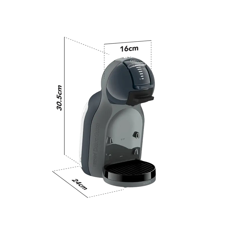 Omega Krups Dolce Gusto Mini Me 2 KP143BF0 aparat za kafu na kapsule, prikazan na slici s detaljima uređaja