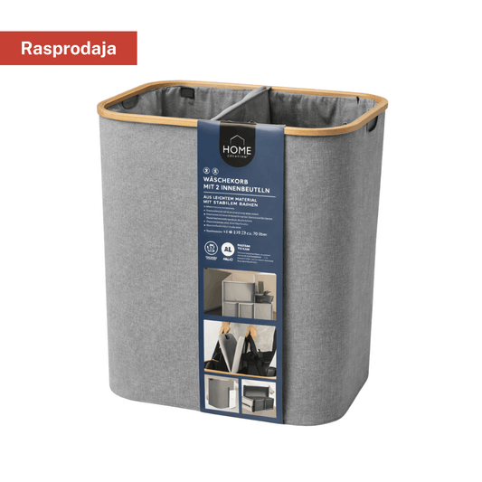 Košara za rublje s 2 unutrašnje vreće (2 odjeljka) – 2×70 L – 56,5×67×37,5 cm – s poklopcem