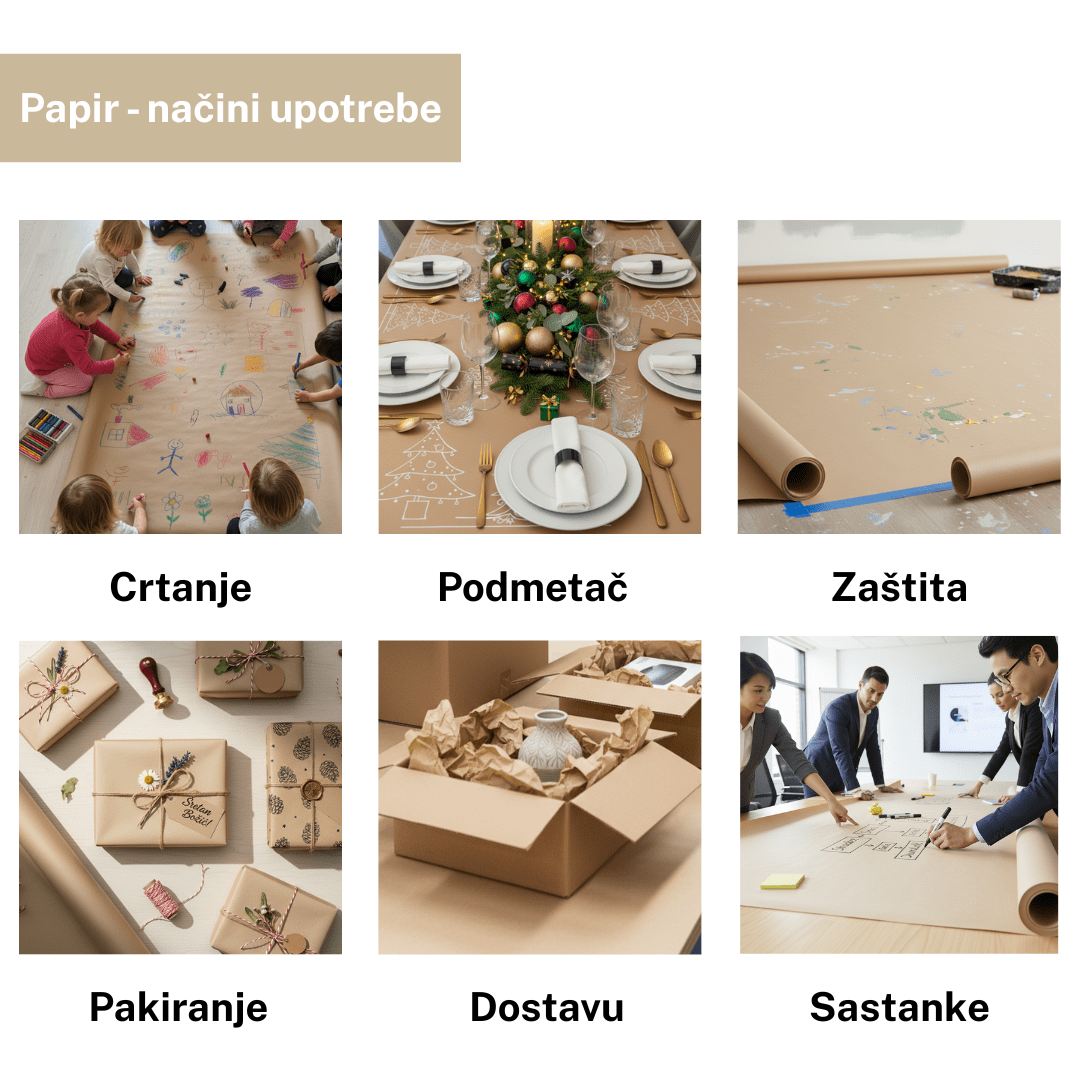 Kraft Papir za pakovanje poklona, prirodna smeđa boja