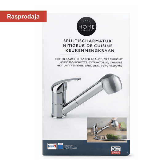 Kuhinjska slavina s izvlačnim tušem – krom, ECO