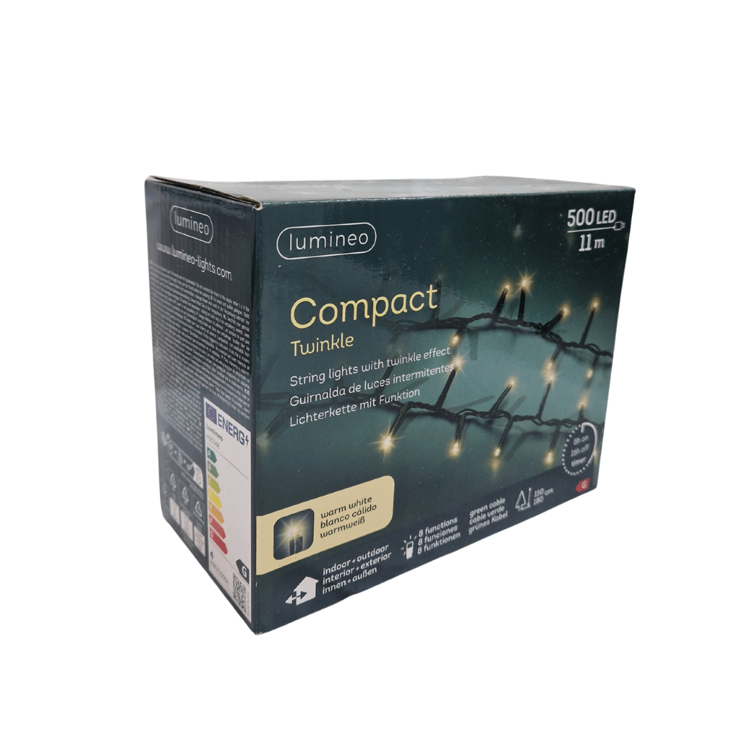 Lumineo Compact Twinkle – 500 LED toplo bijele, 11 m, zelena žica