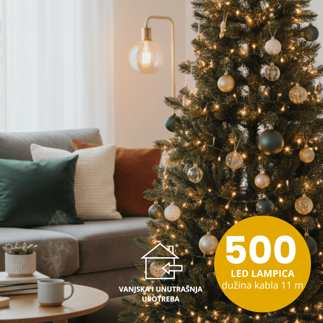 Lumineo Compact Twinkle – 500 LED toplo bijele, 11 m, zelena žica