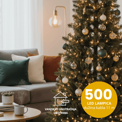 Lumineo Compact Twinkle – 500 LED toplo bijele, 11 m, zelena žica
