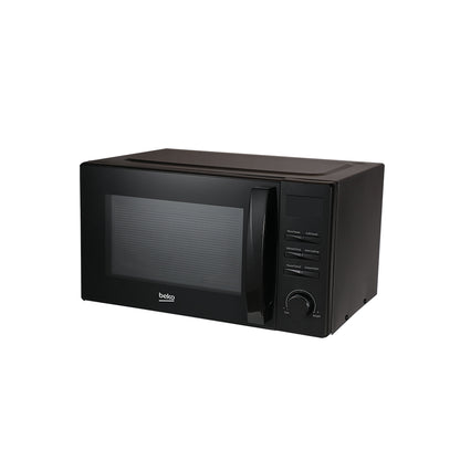 Omega Beko MGF 23210B mikrovalna pećnica s digitalnim zaslonom i plinskim upravljanjem, prikazana s unutarnjim prostorom i panelom.