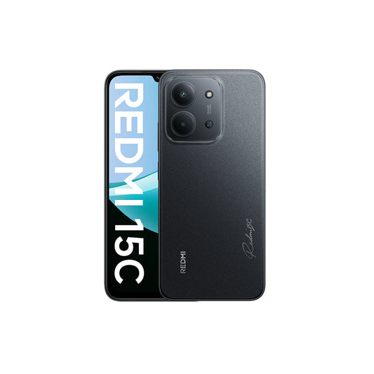 Crni Xiaomi Redmi 15C pametni telefon s Dual SIM, 4 GB RAM i 128 GB memorije, prikazan na slici.