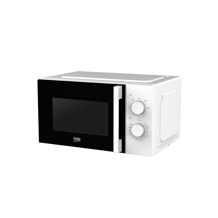 Beko MOC20100W2 mikrovalna pećnica bijele boje s digitalnim upravljanjem i staklenim rotirajućim tanjurišem.