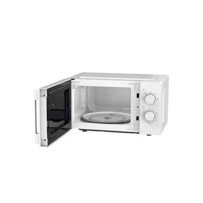 Beko MOC20100W2 bijela mikrovalna pećnica na kuhinjskoj polici, digitalnim prikazom i ručkama za otvaranje.