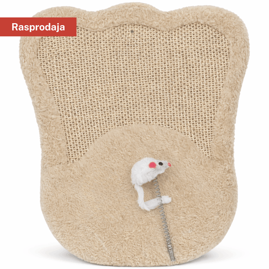 Mačja grebalica - ploča s pliš rubom i igračkom mišem (bež)