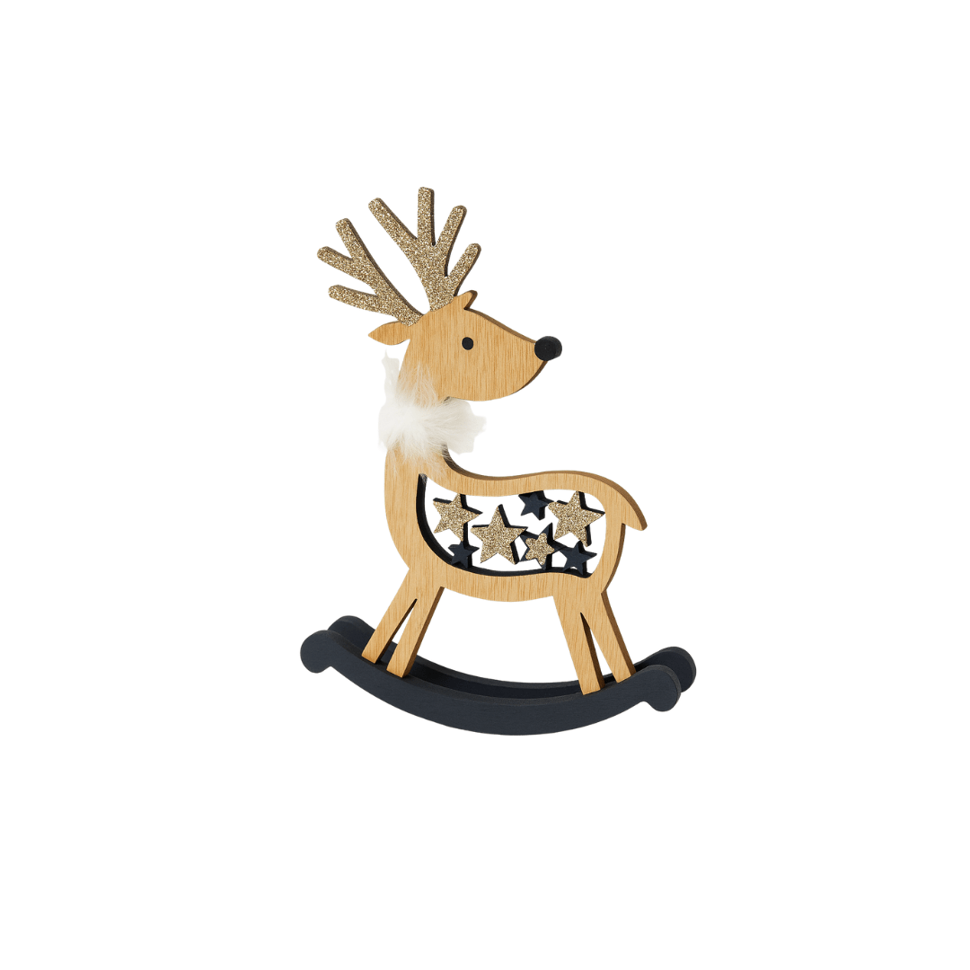 Mala dekoracija ukras – drveni jelen, 15 cm