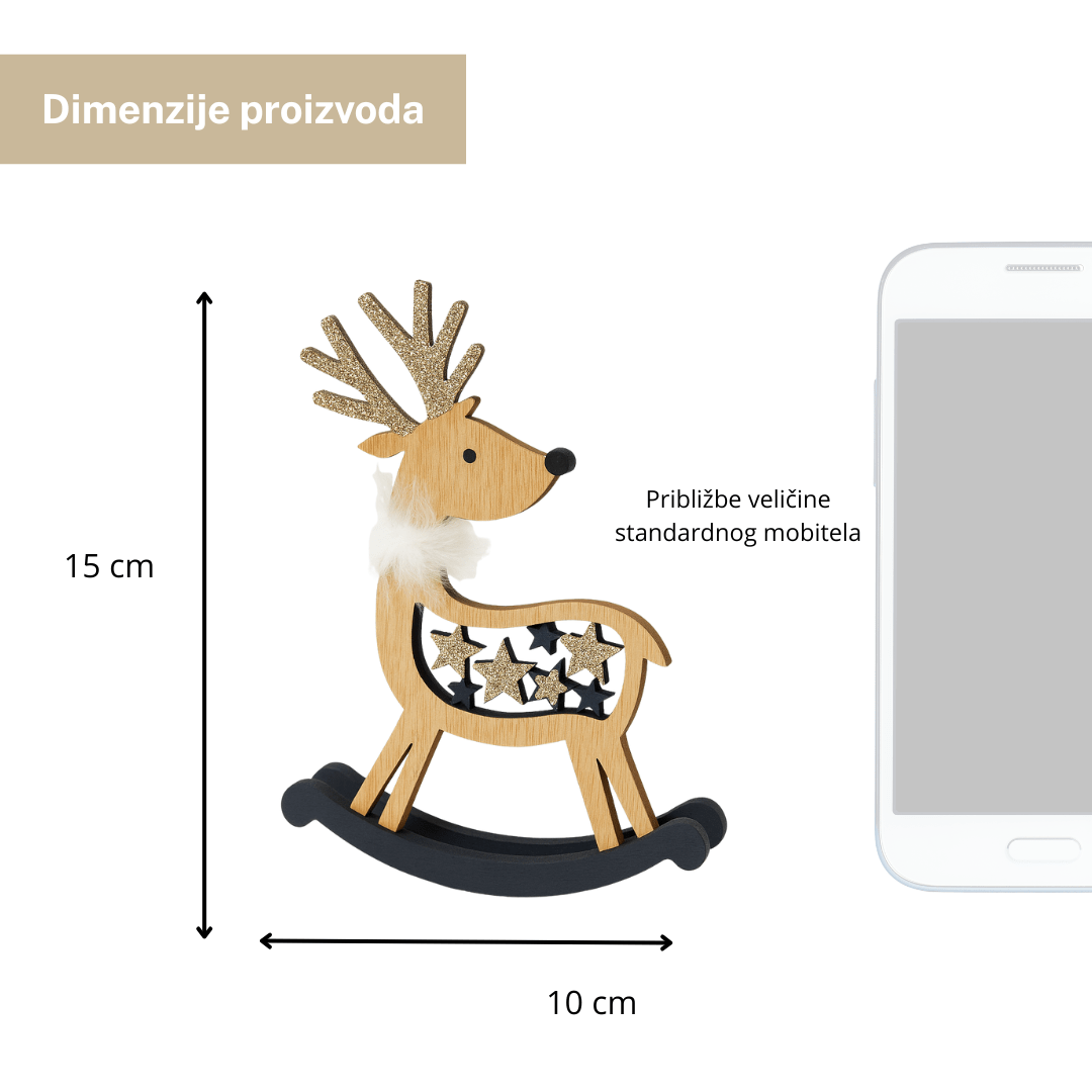Mala dekoracija ukras – drveni jelen, 15 cm