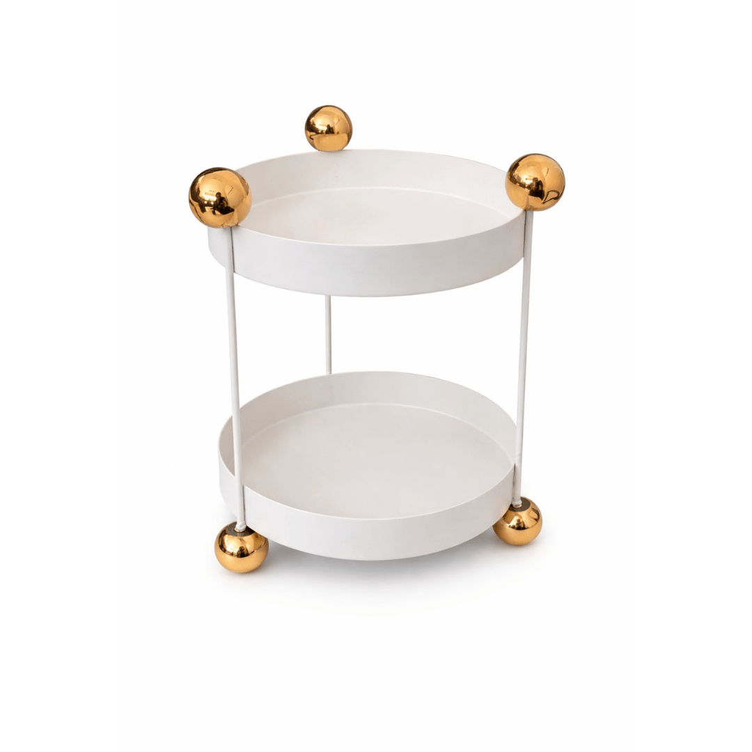 Mali metalni dvoslojni okrugli organizator 18x25 cm – bež sa zlatnim detaljima