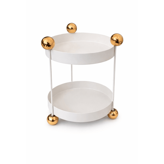 Mali metalni dvoslojni okrugli organizator 18x25 cm – bež sa zlatnim detaljima