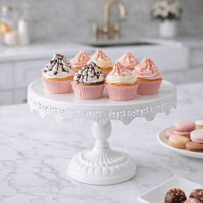 Stalak za tortu i kolače 24 cm – bijeli, metalni