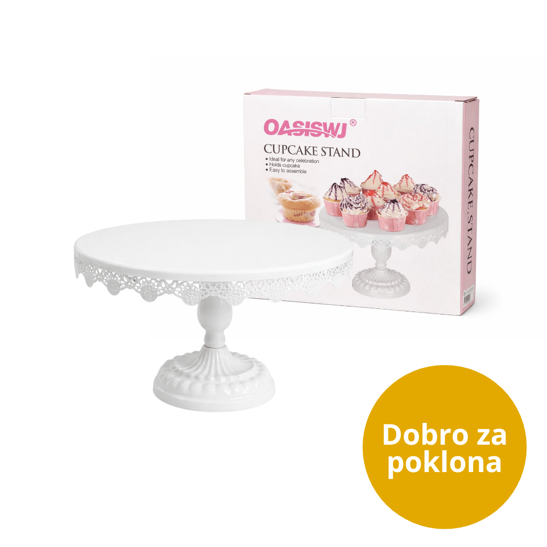 Stalak za tortu i kolače 24 cm – bijeli, metalni