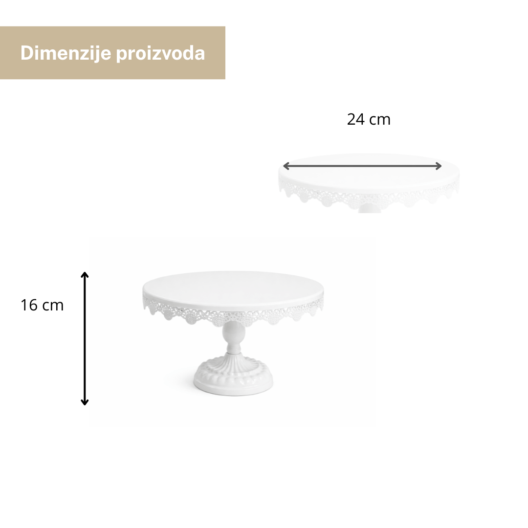Stalak za tortu i kolače 24 cm – bijeli, metalni