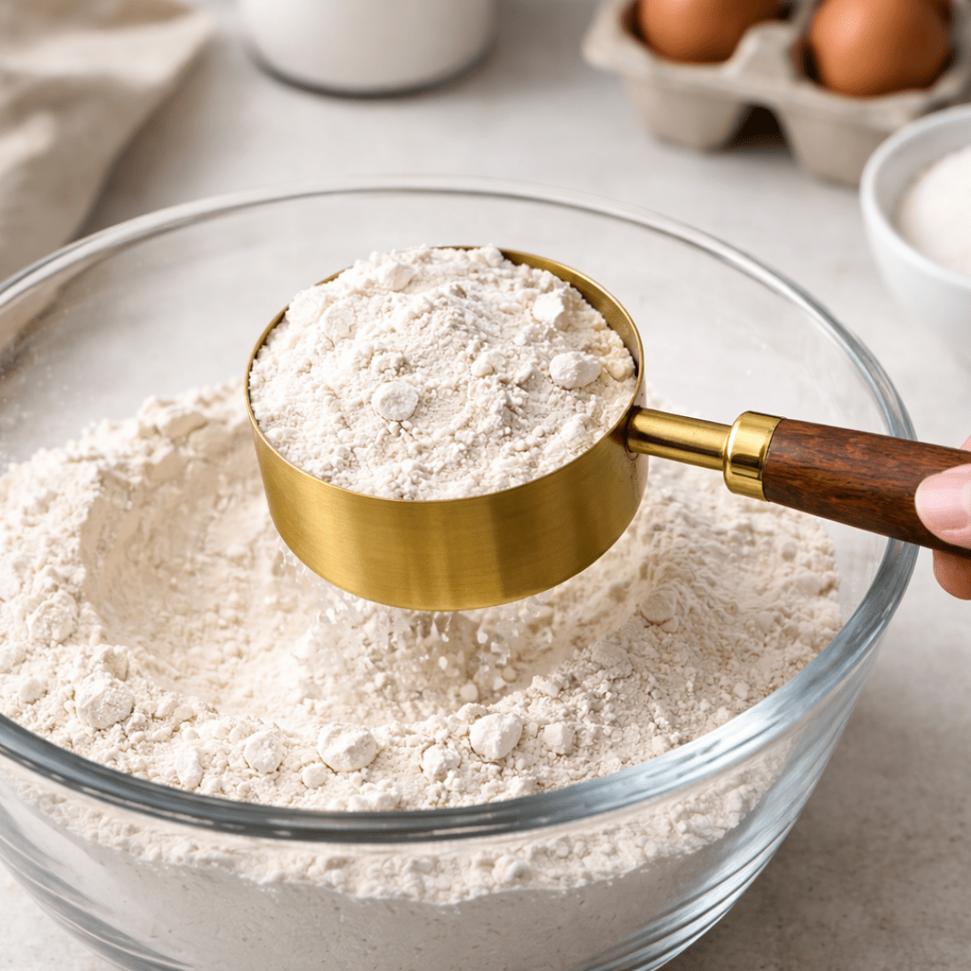 Kuhinjska mjerica 125 ml (1/2 cup) – metalna zlatna mjerna posudica s drvenom drškom, 18,5×7×3 cm